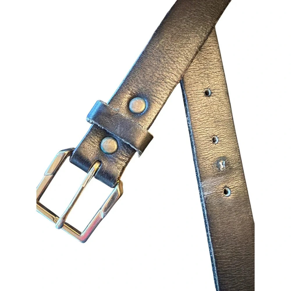 Belt Black Genuine Leather Made‎ in USA Gold Buckle Size 22 24 Classic